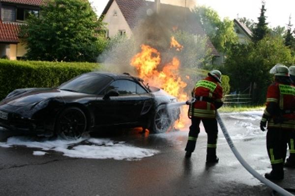 2012 Porsche 911 test model on fire